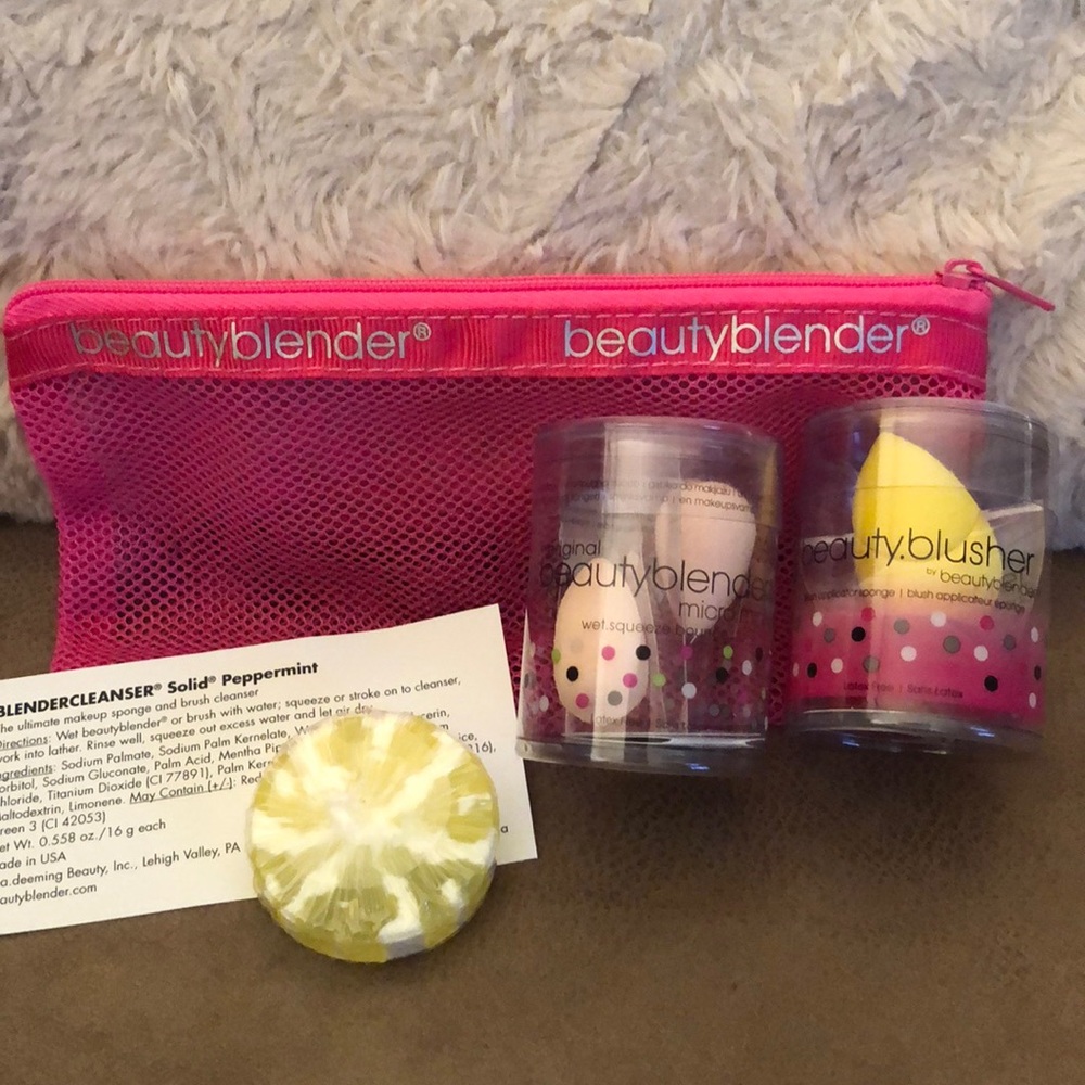 Beautyblender set - blusher, micro, cleanser & bag
